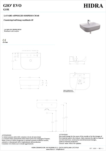 Раковина керамическая Hidra Gio G15E/026 60х49 подвесная цвет черный матовый 1 отверстие под смеситель - фото 2