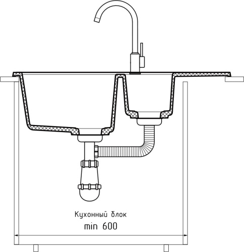 Кухонная мойка Granfest Quadro Q-775KL топаз 77х50 цвет серый поверхность матовая - фото 4
