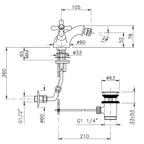 Смеситель Nicolazzi Nuova Brenta 2534GB на биде золото - фото 2