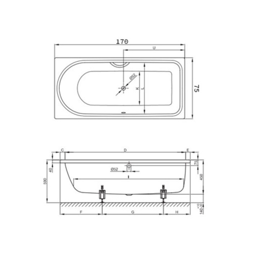 Ванна стальная Bette Ocean 8855-000 PLUS, AR 170х75 встраиваемая прямоугольная без ножек - фото 2