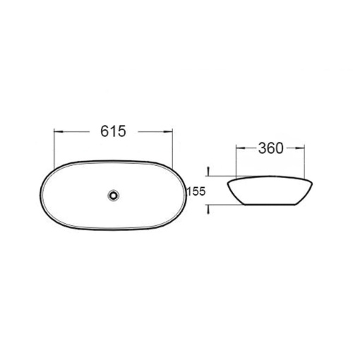 Раковина из сантехнического фарфора Vincea VBS-508MA 36х62 накладная цвет антрацит матовый без отверстий под смеситель - фото 3