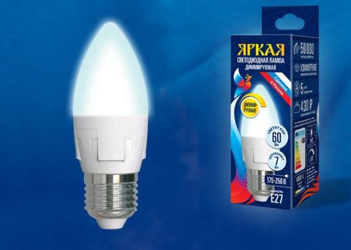 Лампа светодиодная диммируемая Uniel LED-C37 7W/4000K/E14/FR/DIM PLP01WH картон - фото 2