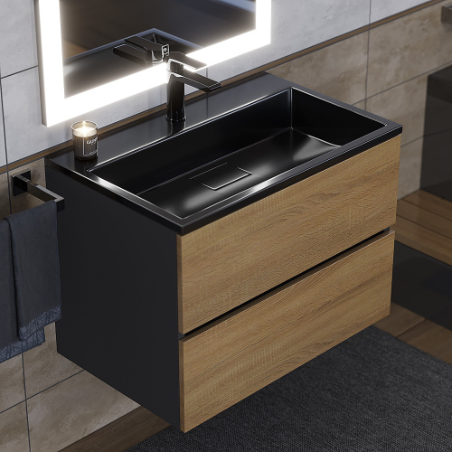 Раковина из литьевого мрамора Uperwood Barsa 3939193462 70х45 полувстраиваемая цвет черный - фото 2