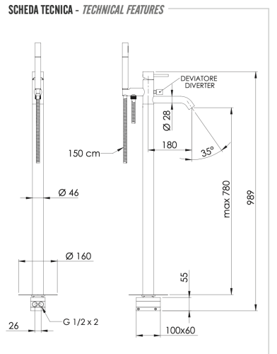 Смеситель для ванны Remer X Style X08NO напольный черный - фото 2