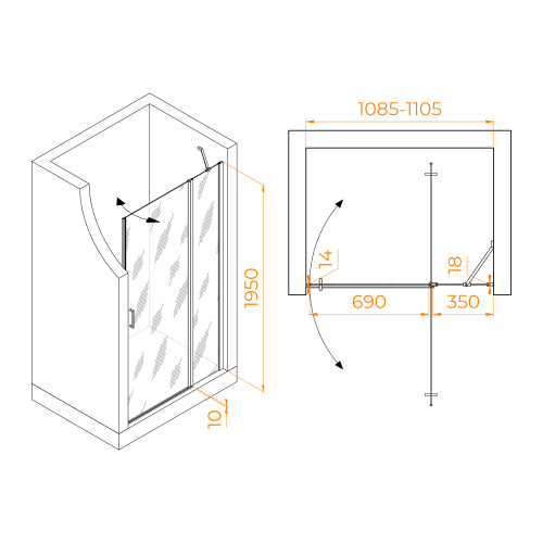 Душевая дверь RGW Leipzig 351200411-11 110х195 стекло прозрачное профиль хром глянцевый - фото 2