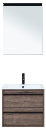 Комплект мебели: тумба с раковиной + зеркало Aquanet Lino 00271952 60x50x138 подвесной цвет темное дерево - фото 3