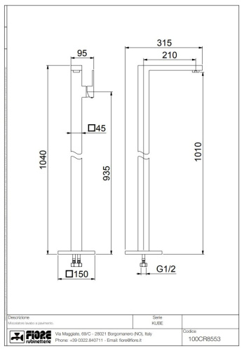 Смеситель Fiore Kube 100CR8553 напольный хром - фото 2