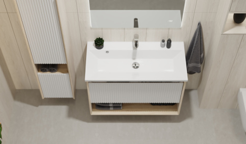 Тумба под раковину Jorno TOSSONY Toss.01.90/P/SS-W/JR 89х44х60 подвесная цвет белый - фото 2