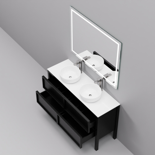 Тумба с раковиной+зеркало Art Decco Elisa (Элиса) AES14F78D3MF 140x45x85 напольная цвет черный дуб - фото 4