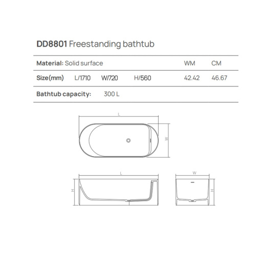 Ванна из искусственного камня Dea Design Stripes DD8801 1710 1 171х72 отдельностоящая овальная - фото 2