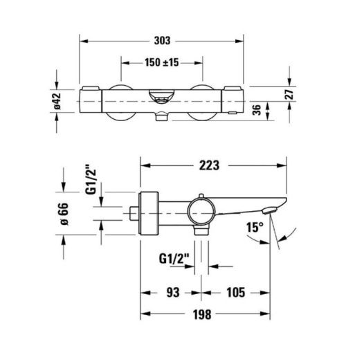 Смеситель для ванны Duravit Wave WA5220000046 / WA5220000C46 настенный черный с термостатом - фото 2