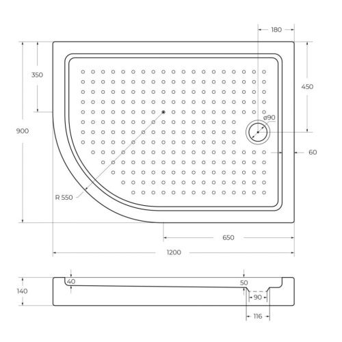 Душевой поддон акриловый Cezares TRAY-A-RH-120/90-550-15-W-R 120х90 белый с ножками - фото 2