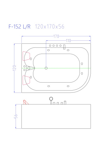 Ванна акриловая гидромассажная Frank 2015109 170х120 угловая асимметричная с каркасом - фото 2