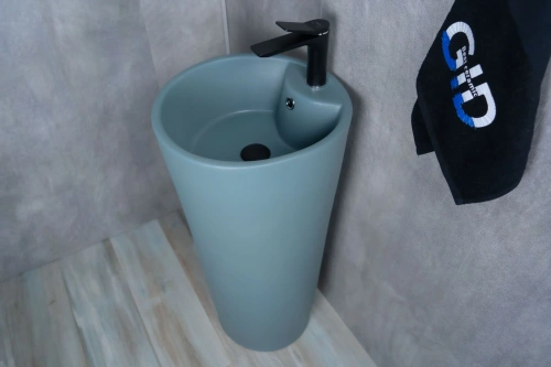 Раковина керамическая Gid Autonomo 81116 40х40 напольная цвет зеленый 1 отверстие под смеситель - фото 4