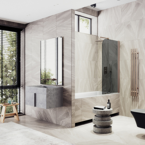 Душевая шторка на ванну Maybah Glass MGV-623-2 80х140 стекло тонированное профиль бронза ориентация универсальная - фото 2