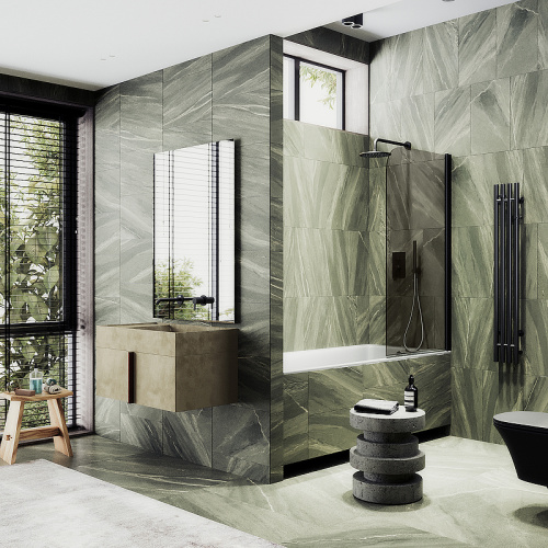 Душевая шторка на ванну Maybah Glass MGV-611-6 60х140 стекло тонированное профиль черный ориентация универсальная - фото 2