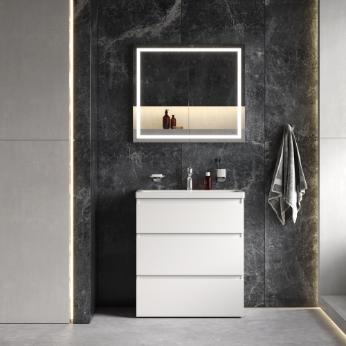 Комплект мебели: тумба 75x43x81 + раковина + смеситель + зеркало + аксессуары Am.Pm Gem S BK91GF подвесной цвет белый/серебристый/хром