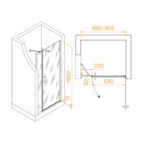 Душевая дверь RGW Hotel 350601209-14 90х195 стекло прозрачное профиль черный - фото 5