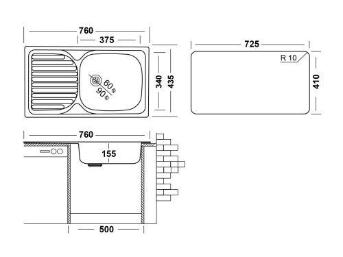 Кухонная мойка Ukinox Классика CLM760.435 ---5K 1R 44х76 цвет нержавеющая сталь поверхность матовая - фото 3