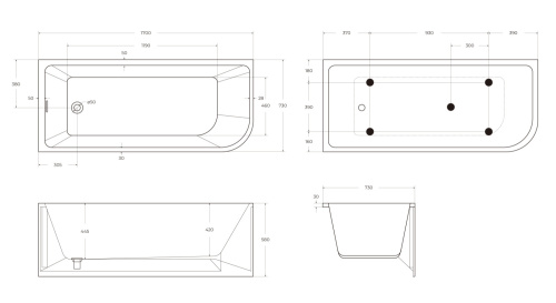 Ванна акриловая BelBagno BB712-1700-730-L 170х73 угловая овальная с ножками - фото 4