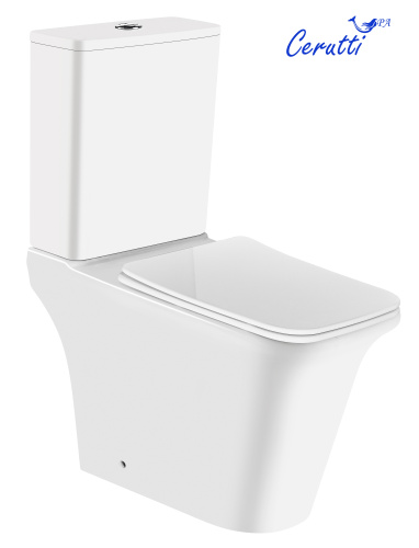 Унитаз напольный с бачком Cerutti SPA CT8457 белый с сиденьем микролифт безободковый каскадный смыв - фото 2