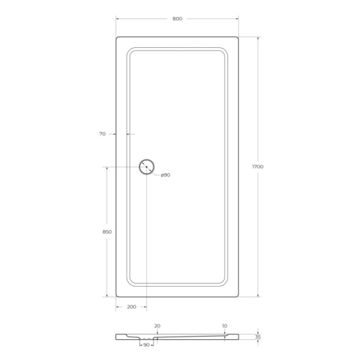 Душевой поддон Cezares TRAY-M-AH-170/80-35-W 170х80 стеклопластик белый без ножек - фото 2