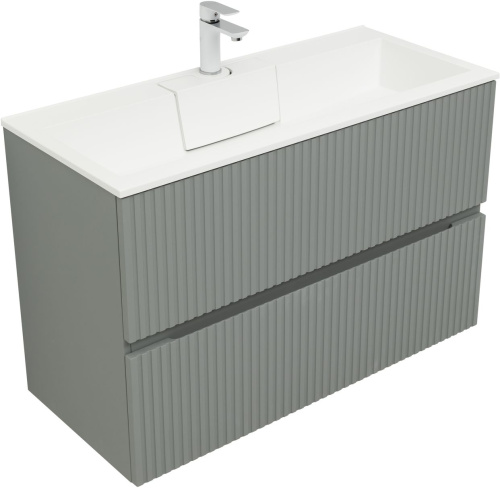 Тумба под раковину Aquanet Джейн 00313320 99х44х64 напольная/подвесная цвет зеленый/серый - фото 3