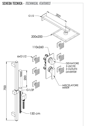 Душевая система Remer Absolute AU93S01UFS20 встраиваемая в стену - фото 2