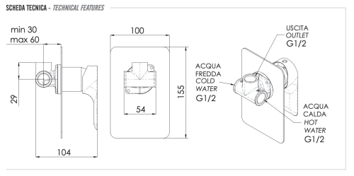 Смеситель для душа Remer Infinity I30 встраиваемый в стену хром - фото 2