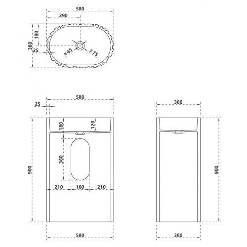 Раковина из искусственного камня Abber STEIN AS2551-H 58х38 напольная цвет белый матовый без отверстий под смеситель - фото 5