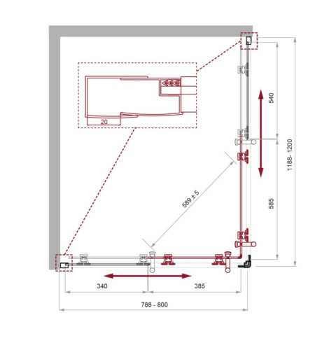 Душевой уголок BelBagno UNO-195 UNO-195-AH-2-120/80-P-Cr 120х80 стекло рифленое профиль хром глянцевый без поддона - фото 2