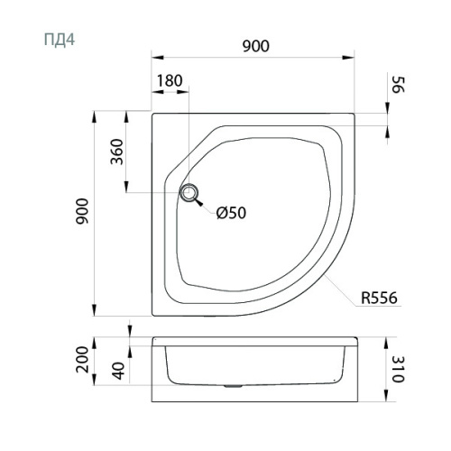 Душевой поддон Тритон Щ0000013013 90х90 акрил белый с каркасом - фото 4