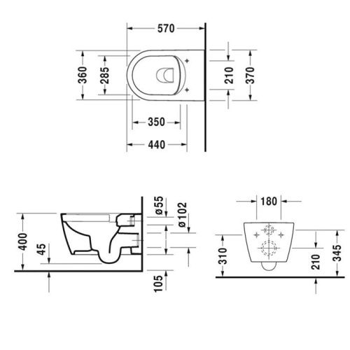Унитаз подвесной Duravit Me by Starck 45290900A1 (252909+002009) белый с сиденьем микролифт безободковый - фото 2