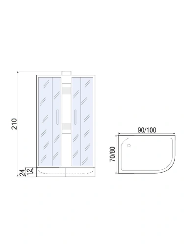 Душевая кабина River NARA 90/80/24 MT L (10000008790) 90х80 асимметричная с крышей ориентация левая - фото 2