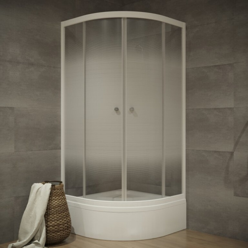 Душевой уголок Тритон Лайт Щ0000061813 90х90 стекло прозрачное с узором профиль белый с поддоном - фото 3