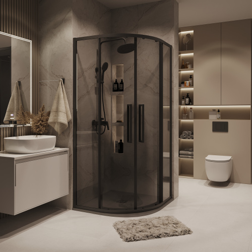 Душевой уголок Grossman Cosmo 301.K33.02.9090.21.10 90х90 стекло тонированное профиль черный матовый без поддона - фото 5