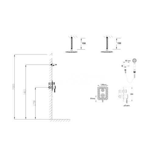 Душевая система Bronze de Luxe 10138/1F встраиваемая в стену цвет бронза - фото 3
