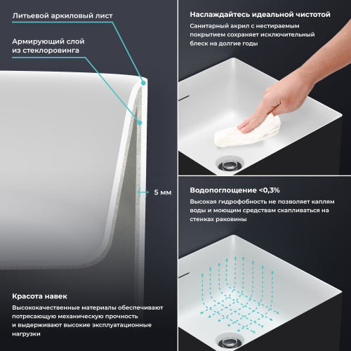 Раковина акриловая Wellsee Pure BY Wellsee 230713000 40х40 напольная цвет черный/белый без отверстий под смеситель - фото 5