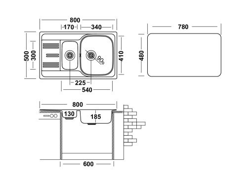 Кухонная мойка Ukinox Гранд GRP800.500 15GT8K -O 50х80 цвет хром поверхность полированная - фото 3