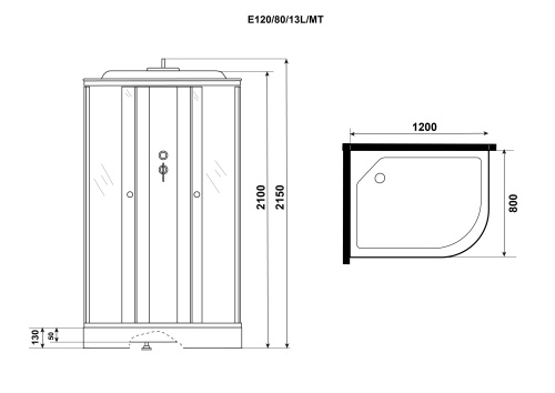 Душевая кабина Niagara Eco E120/80/13L/MT 120х80 асимметричная с крышей ориентация левая - фото 4