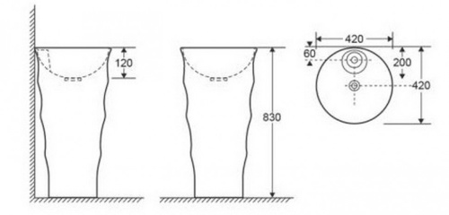 Раковина из санфаянса CeramaLux G308 42х42 напольная цвет белый 1 отверстие под смеситель - фото 2