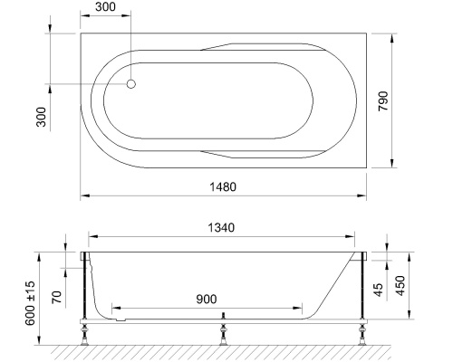 Ванна акриловая гидромассажная Royal Bath AZUR RB614201ST-R 148х79 пристенная асимметричная с каркасом - фото 2