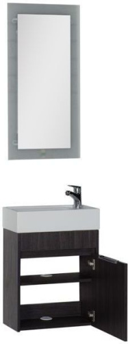Комплект мебели: тумба с раковиной + зеркало Aquanet Лидс 00183170 51x27x156 подвесной цвет темное дерево - фото 2