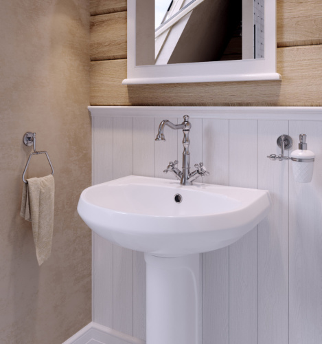 Раковина из сантехнического фарфора Santeri Вест 131118S0011B0 58х47 подвесная цвет белый 1 отверстие под смеситель - фото 5