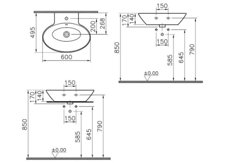 Раковина из сантехнического фарфора Vitra Geo 4424B003-0001 60х50 накладная цвет белый 1 отверстие под смеситель