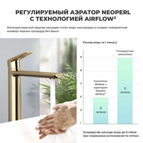 Смеситель для раковины Wellsee ICON! for life 182308000 на столешницу золото - фото 3
