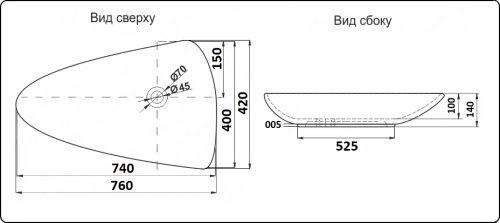 Раковина из сантехнического фаянса CeramaLux 7862 80х40 накладная цвет белый без отверстий под смеситель - фото 2