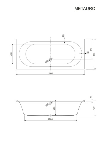 Ванна акриловая Cezares METAURO METAURO-180-80-42-W37 180х80 пристенная прямоугольная без каркаса - фото 3