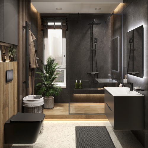 Душевая стойка Bond Cube B03-9488 настенная цвет черный матовый с термостатом - фото 2