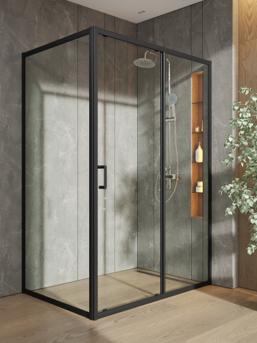 Душевой уголок Orange E23-13090TB 130х89 стекло прозрачное профиль черный без поддона - фото 4